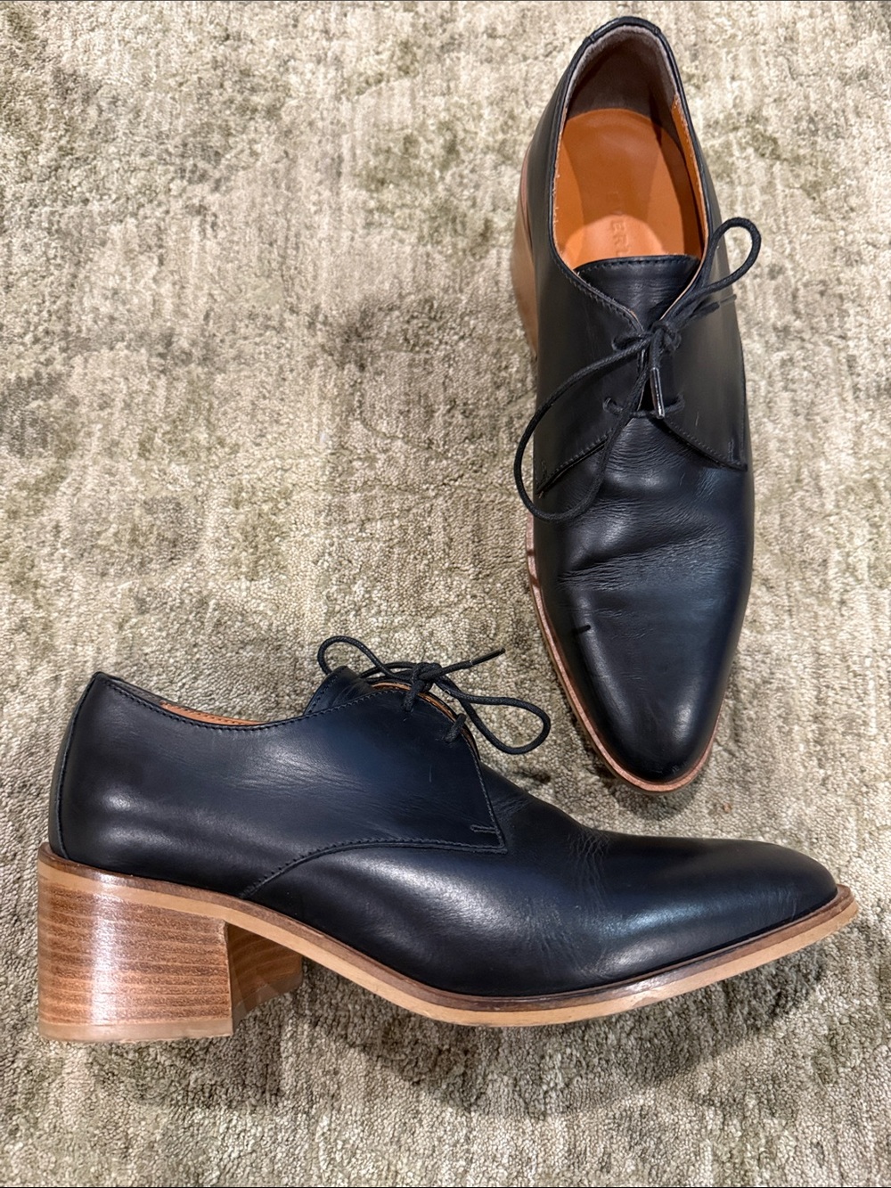 Everlane Modern Oxford Black Italian Leather Heeled Lace-Up Shoes Size 7. 1/5